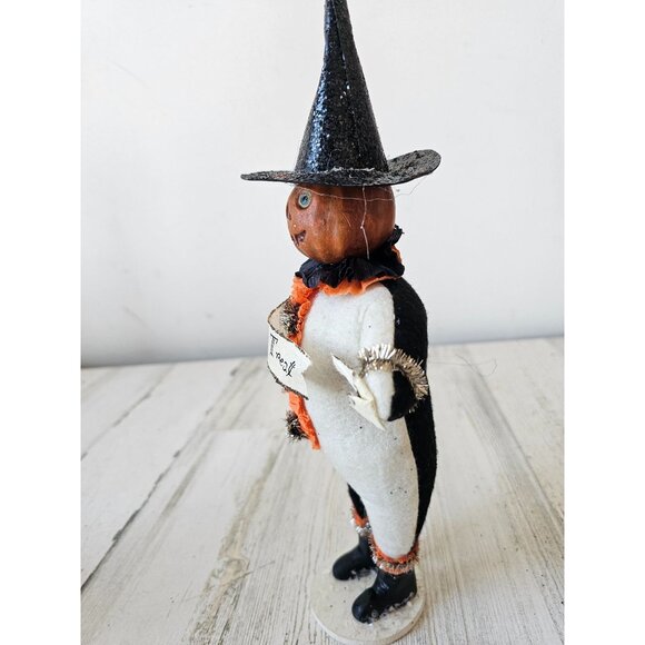 Bethany lowe pumpkin witch trick or treat statue RARE figurine plush shabby chic - Picture 4 of 9